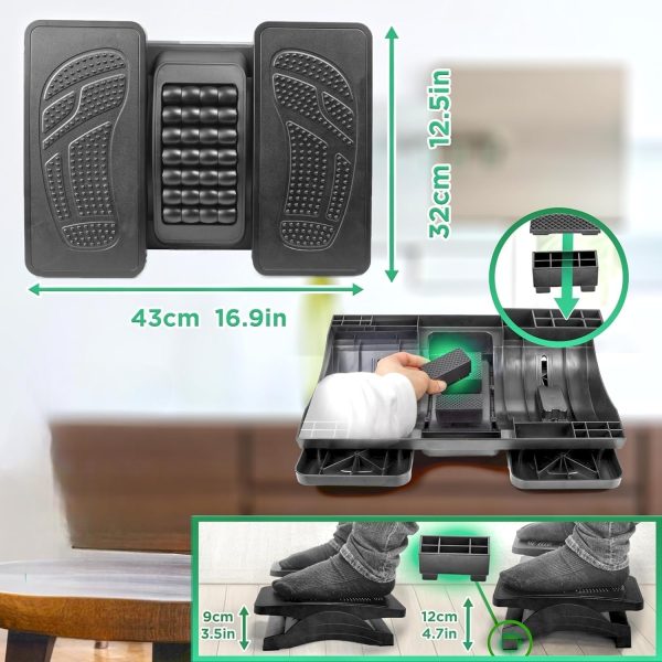 Adjustable Footrest for Under Desk at Work, Under Desk Foot Rest with Massage Texture and Roller, Ergonomic Foot Stool with 3 Height & 20 Degree Tilt Angle Adjustment for Home&Office - Image 2