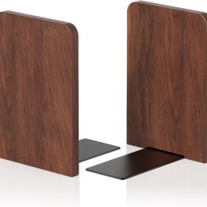 Book Ends, Non-Slip Bookends, Heavy Duty Wooden Bookend Support for Books and Movies (1, Square bookends)