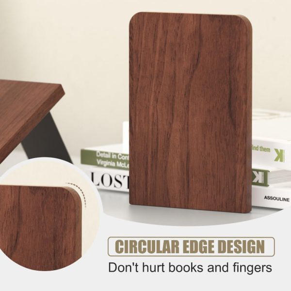 Book Ends, Non-Slip Bookends, Heavy Duty Wooden Bookend Support for Books and Movies (1, Square bookends) - Image 2