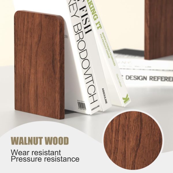 Book Ends, Non-Slip Bookends, Heavy Duty Wooden Bookend Support for Books and Movies (1, Square bookends) - Image 4