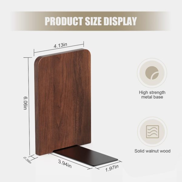Book Ends, Non-Slip Bookends, Heavy Duty Wooden Bookend Support for Books and Movies (1, Square bookends) - Image 6