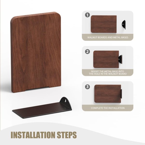 Book Ends, Non-Slip Bookends, Heavy Duty Wooden Bookend Support for Books and Movies (1, Square bookends) - Image 7