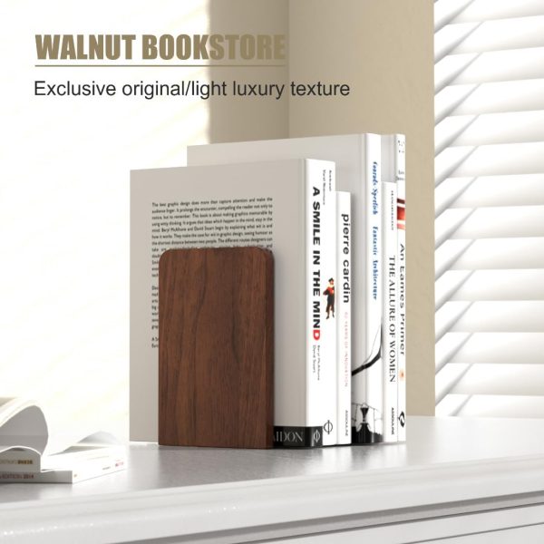 Book Ends, Non-Slip Bookends, Heavy Duty Wooden Bookend Support for Books and Movies (1, Square bookends) - Image 8