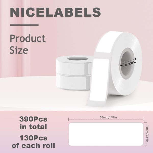 Label Maker Tape for Phomemo D30 Printer White Thermal Self-Adhesive Waterproof Tape, 15×50mm (0.59×1.97in), 3 Rolls (130Labels/Roll), for Home, Office, School & Kitchen Organization - Image 2