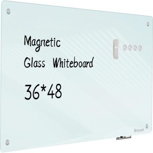 Magnetic Glass Whiteboard - Glass Dry Erase Board 48"x36" Large Frameless Board for Walls Office School and Home